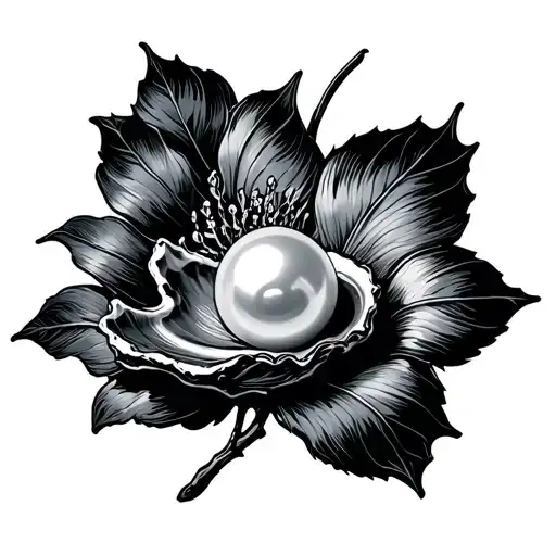 woodcut pearl in oyster tattoo design idea