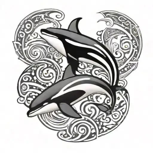 killer whales as the ying and yang with tribal patterns  tattoo design idea