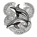 killer whales as the ying and yang with tribal patterns  tattoo design idea