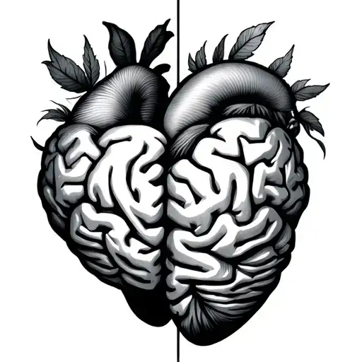 simple half brain half heart with word josh tattoo design idea