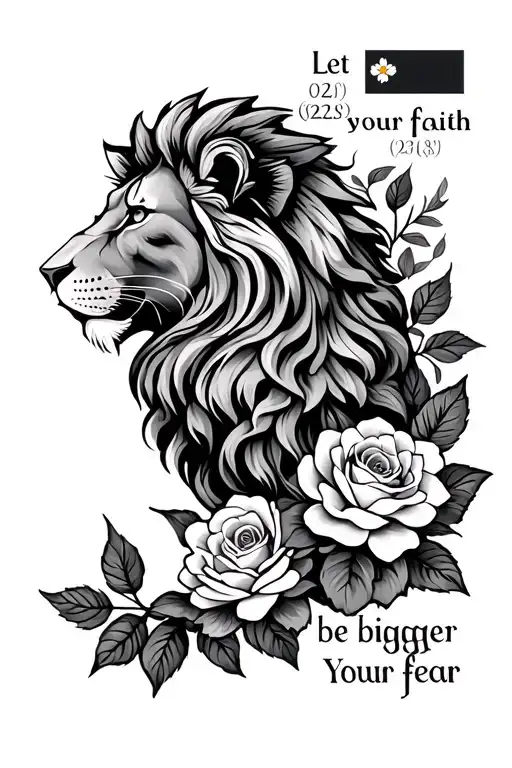 lion of judah roses "let your faith be bigger than your fear" 02/22/1981 in roman numerals thailand flag sakura flowers tattoo design idea