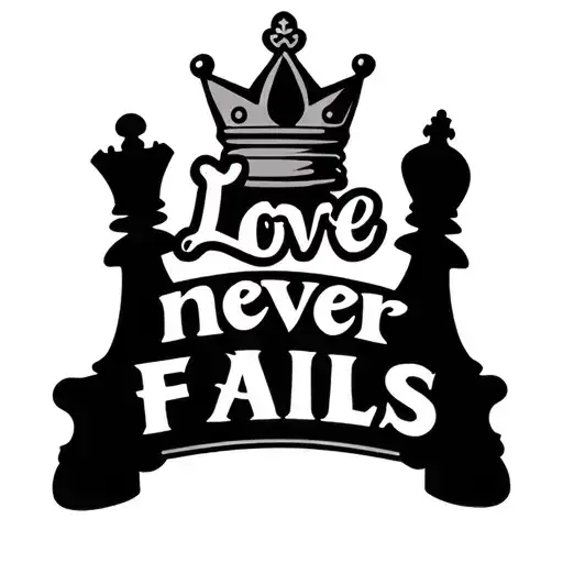 "Love never fails" queen king crown chess pieces incorporated tattoo design idea