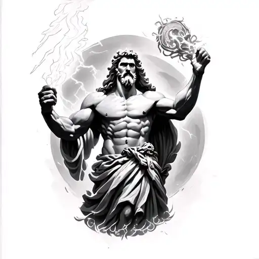 Zeus wielding a lightning tattoo design idea