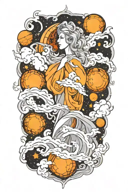 heaven opening her coat to reveal hidden galaxies tattoo design idea