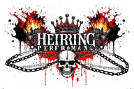 "HERRING PERFORMANCE" SKULL, CROWN, SMOKE CLOCK, PISTON, FIRE, BULLET HOLE, CHAIN tattoo design idea