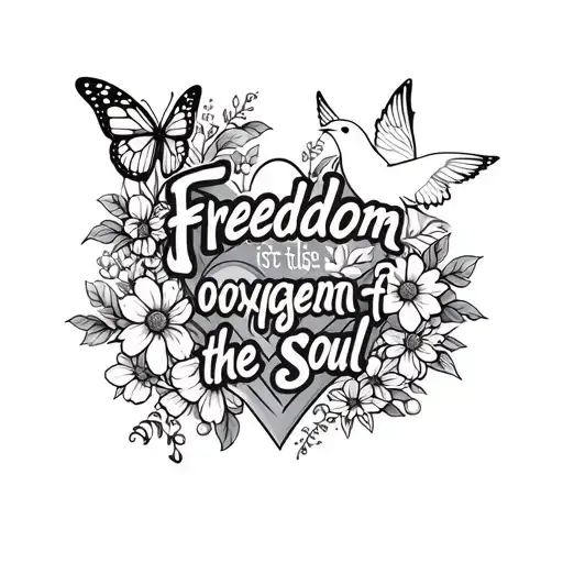 "Freedomistheoxygenofthe soul" flowers and butterflys and dove and heart and peace tattoo design idea