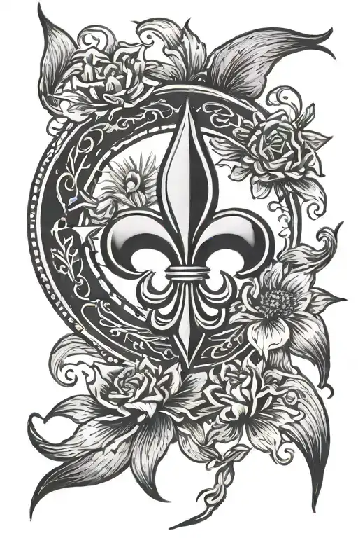 fleur de lis wrapped around the moon and sun tattoo design idea