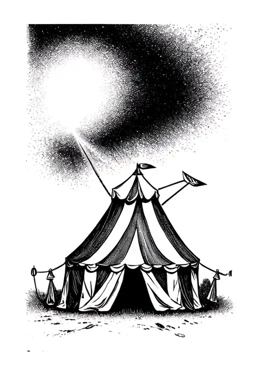outline of the top of a circus tent with a spotlight coming from the ground aimed up at the tent top   same idea but les tattoo design idea
