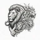 lion and phenix with a cub tattoo design idea