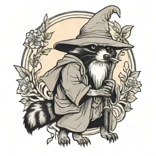 simple raccoon dressed as gandalf  tattoo design idea