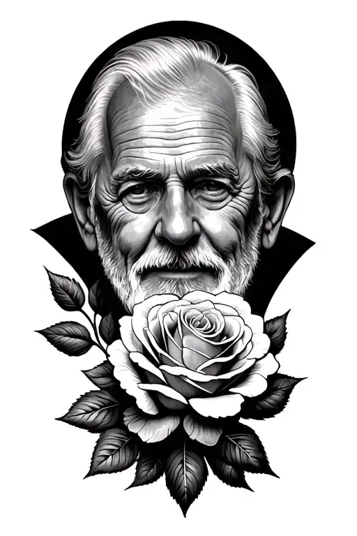 Create a memorial tattoo for your grandpa featuring roses as his favorite flower, intertwined with symbols of family and faith tattoo design idea