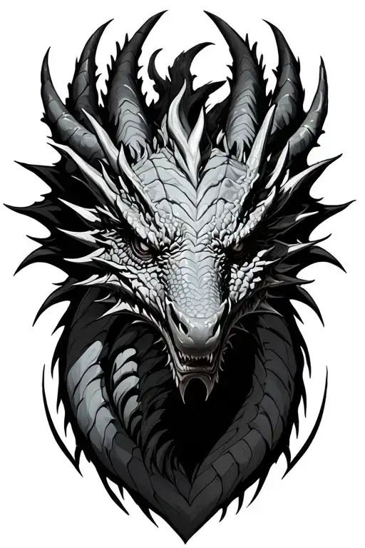 black and grey, angry dragon, realistic and detailed, magic forest background,  tattoo design idea