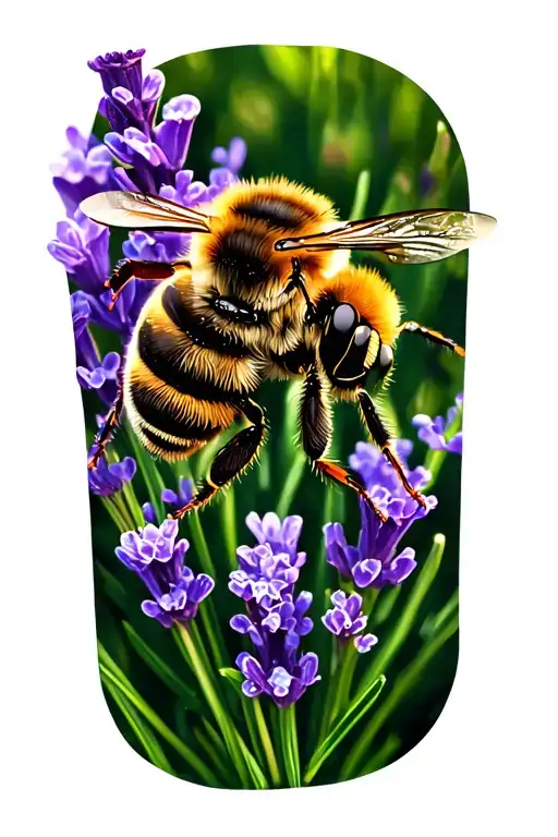 bee approaching lavendar flower bouquet tattoo design idea