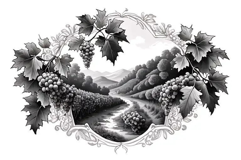 grape vines, Italian landscape tattoo design idea