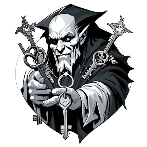 hades holding keys tattoo design idea