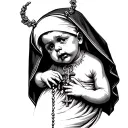 demonic baby with rosary chocking a nun tattoo design idea
