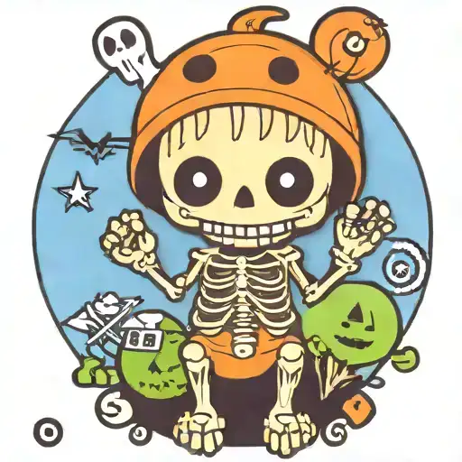 kawaii Halloween monster skeleton tattoo design idea