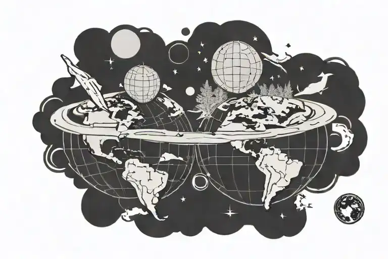 flat earth globe tattoo design idea