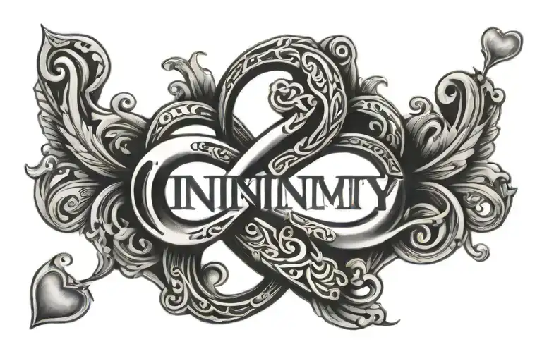 infinity symbol with a heart and the name jeromy tattoo design idea