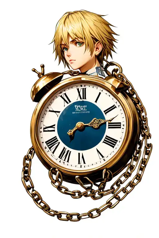 Kurapika chain on a clock tattoo design idea