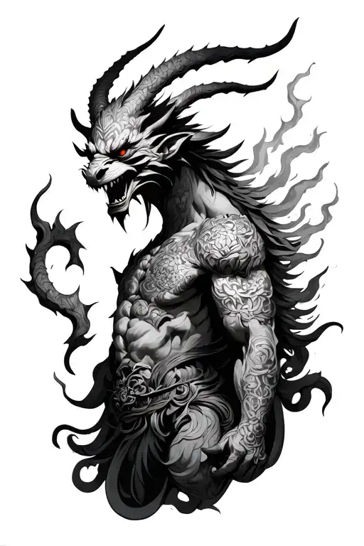 demon based on ancient japanese style  tattoo design idea