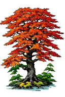Japanese maple tree with leaves tattoo design idea