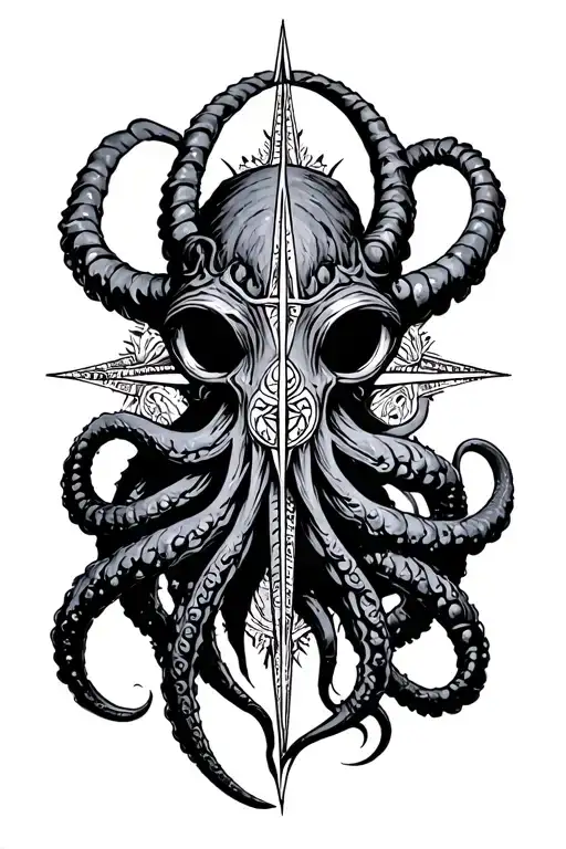 nordic compass cthulhu wrapping around tattoo design idea