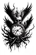 Phoenix clock skull with crown fire angel winds spiders climbing cobwebs fighters it has to be broken down into several. tattoo design idea