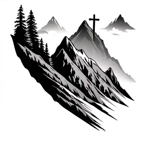 Cross On Mountain tattoo design idea