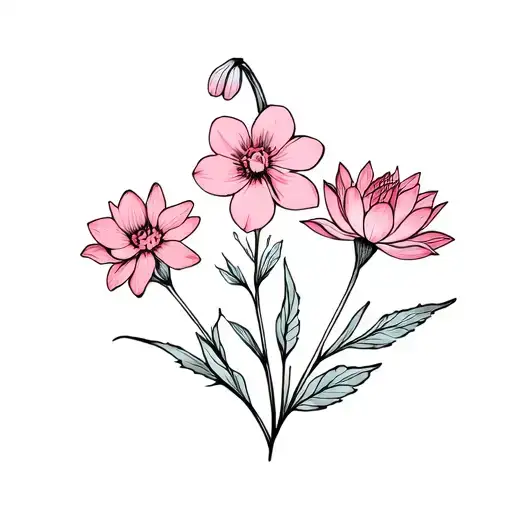 Design a small tattoo with the following four flowers: carnation, snowdrop, honeysuckle, and water lily. tattoo design idea