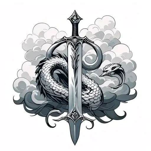 Narsil sword and scale with clouds tattoo design idea