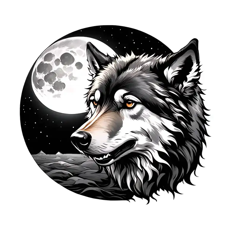 Wolf swallowing the sun moon tattoo design idea