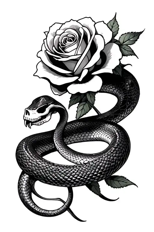 Snake, rose, skeleton tattoo design idea