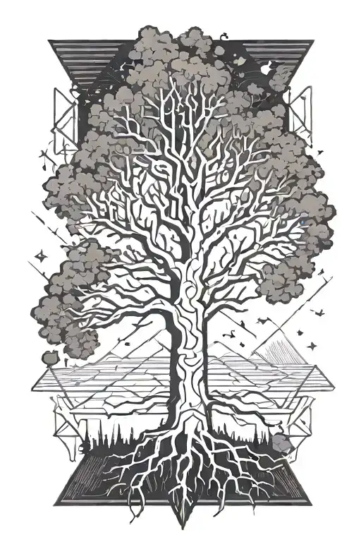 tree lightning bolt striking tattoo design idea