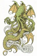 cthulu with wings rising from the ocean tattoo design idea