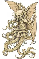 cthulu with wings rising from the ocean tattoo design idea