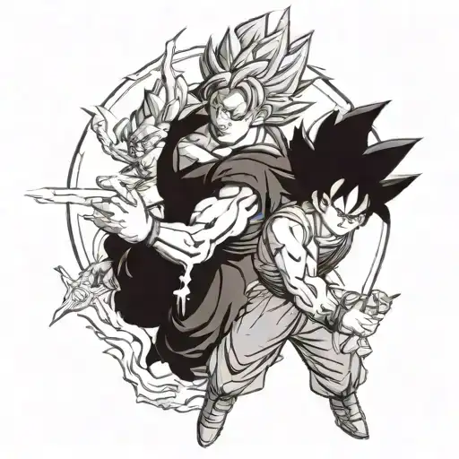 no shading a stickman goku doing a kamehameha wave at a stick man vegeta who is doing a galick gun back at him tattoo design idea