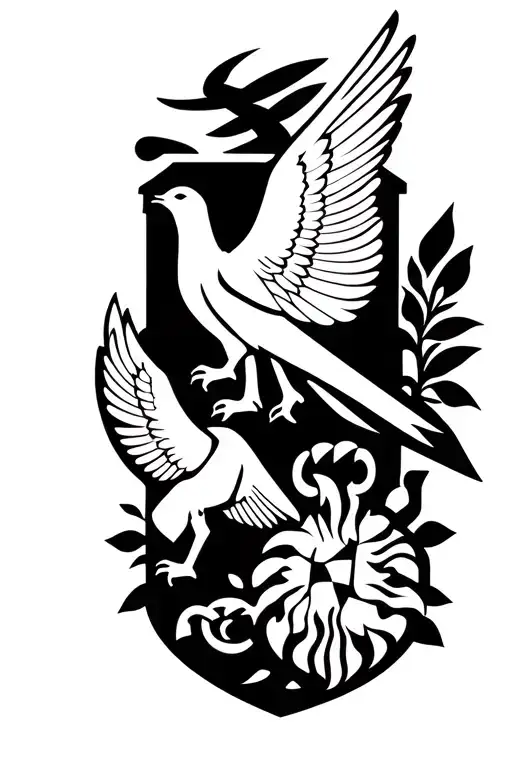 doves, football club logo incorporated, lions and birds, sons birthday, nature  tattoo design idea