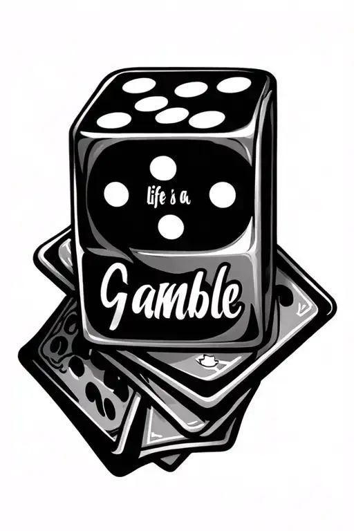 dice, cards , money, " life is a gamble " written tattoo design idea