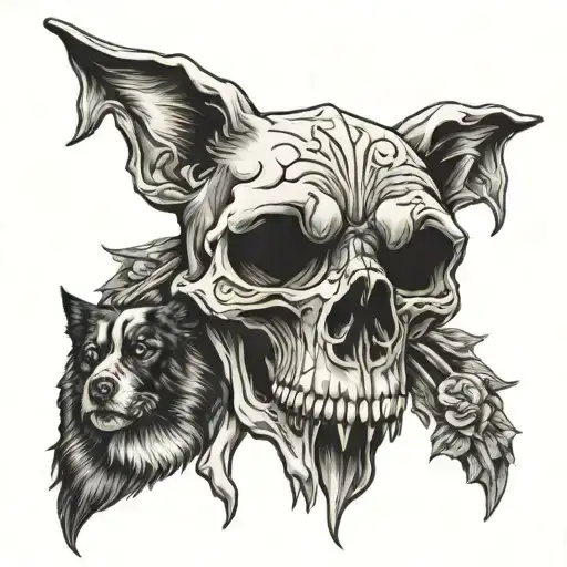 skull and dog  tattoo design idea