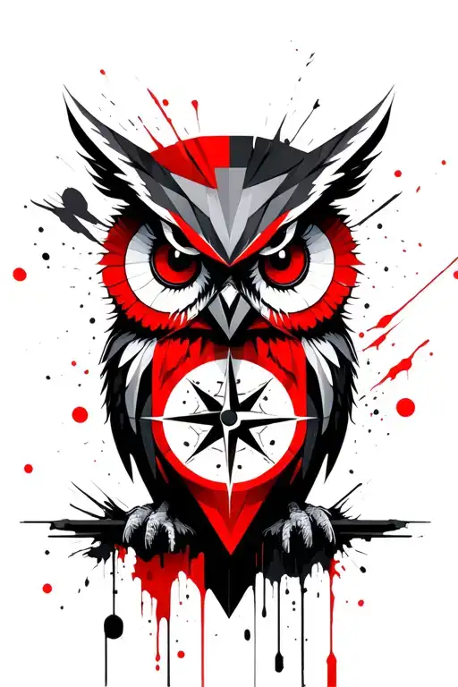 abstract geometric owl head and compass design tattoo design idea