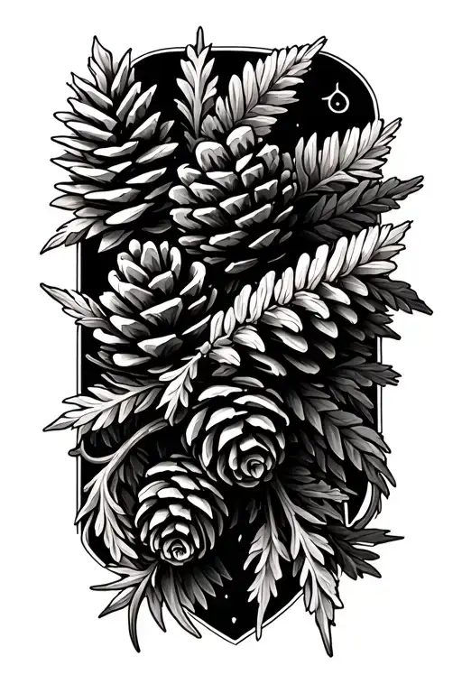 mugwort and willow twisted with pine cones tattoo design idea