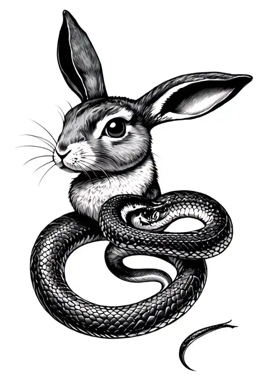 dark rabbit and evil snake tattoo design idea