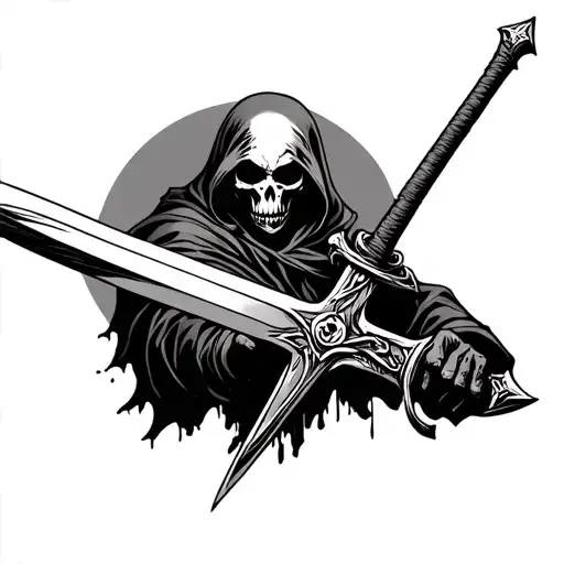 grim reaper holding sword tattoo design idea
