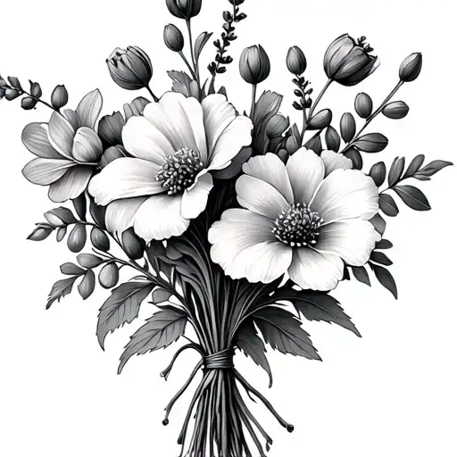 Scottish heather flower and sweat pea flower bouquet tattoo design idea