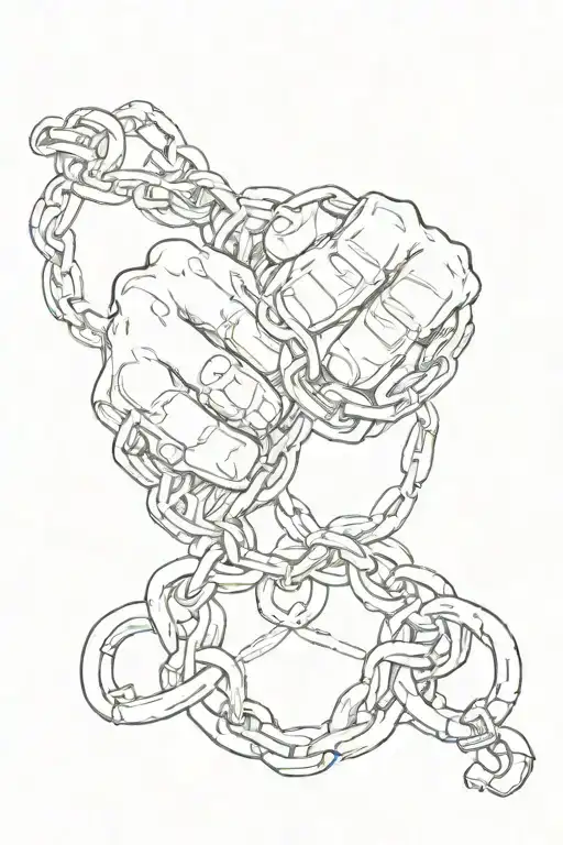Fist holding chain each link represented by name written tattoo design idea