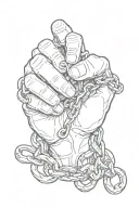 Fist holding chain each link represented by name written tattoo design idea