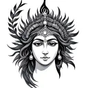 Tattoo Design Elements:Goddess Shakti's Face:Expression: Calm, serene, and divinely peaceful, radiating an aura of st tattoo design idea
