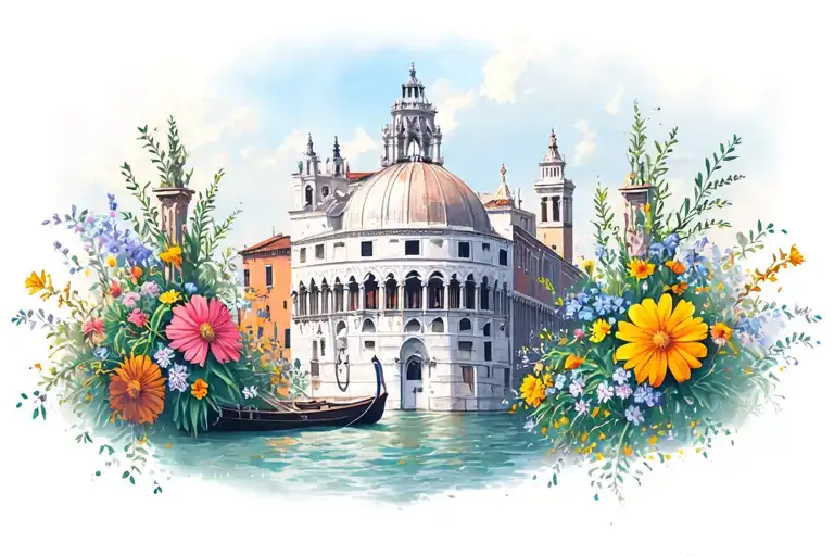 Venice Italy surrounded by wild flowers tattoo design idea