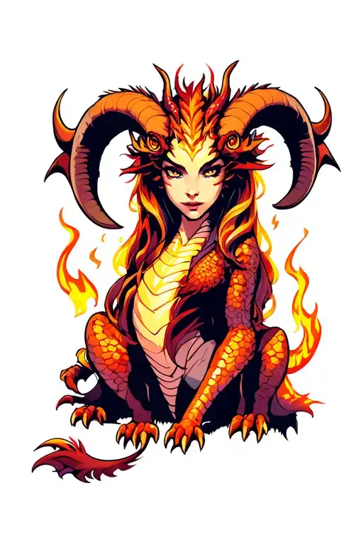 Girl Aries Fire 2 Dragon tattoo design idea